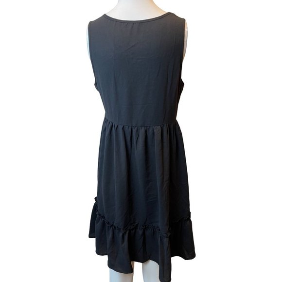 Vintage Womens A Line Tank Dress Front Button Ruffle Hem Sleeveless Black Size S - Picture 4 of 8